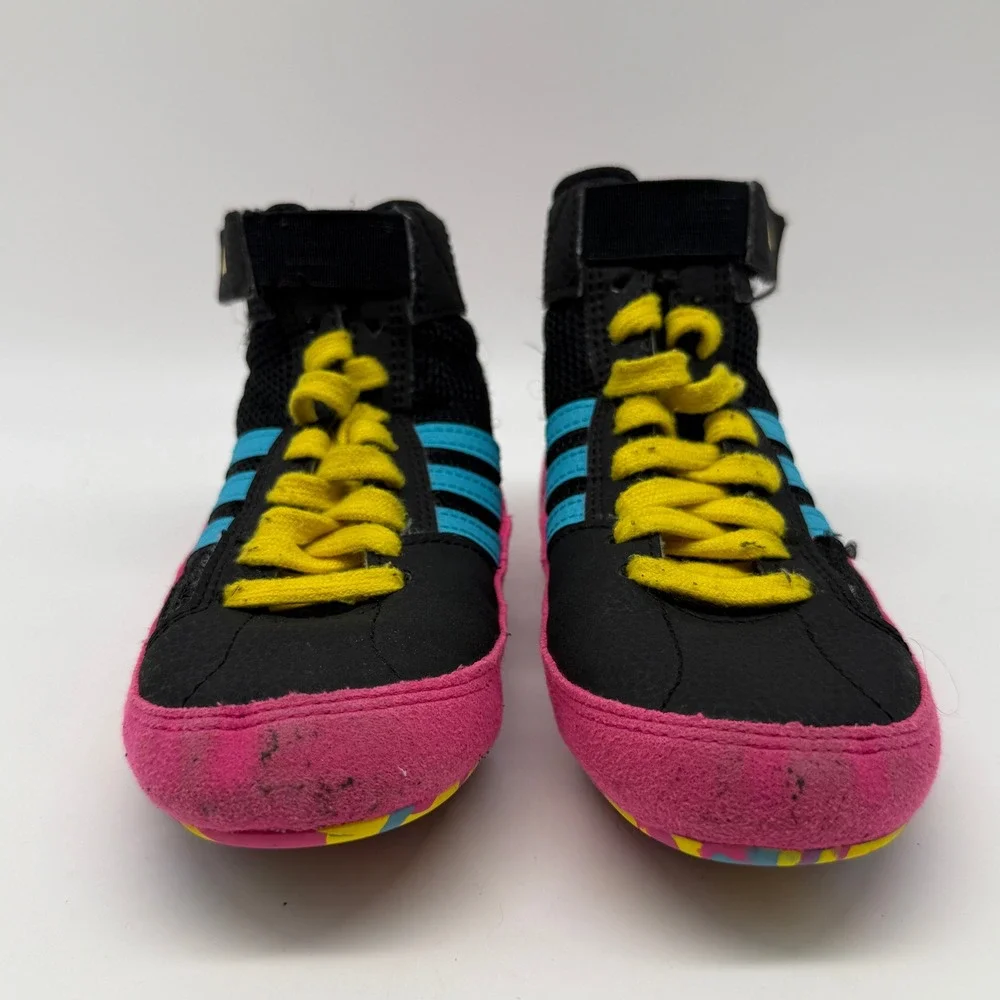 Adidas HVC Wrestling Shoes Kids 11K Black Pink Blue JQ4995 High Top Sneaker